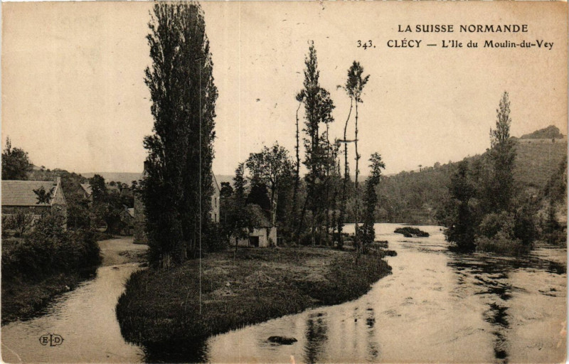 Carte postale ancienne Clecy - L'Ile du Moulin-du-Vey à Clécy