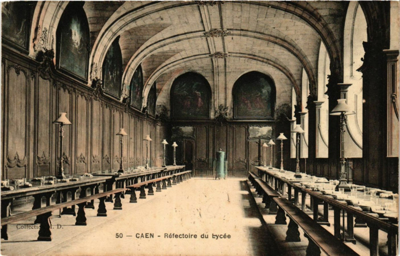 Carte postale ancienne Caen - Refectoire du Lycée à Caen
