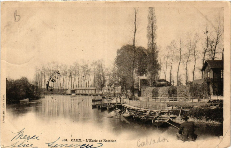 Carte postale ancienne Caen - L'Ecole de Natation à Caen