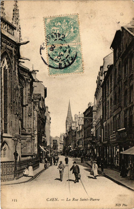 Carte postale ancienne Caen - La Rue Saint-Pierre à Caen