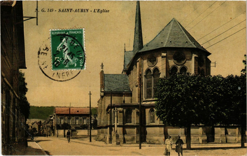 Carte postale ancienne Saint-Aubin - L'Eglise