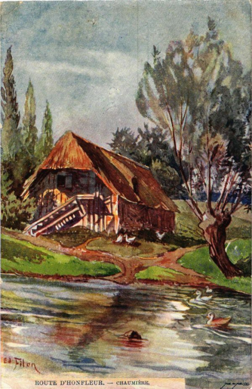 Carte postale ancienne Route d'Honfleur - Chaumiere à Honfleur