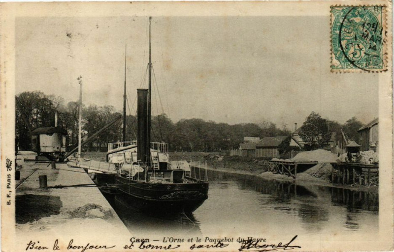 Carte postale ancienne Caen - L'Orne et le Paquebot du Havre à Caen