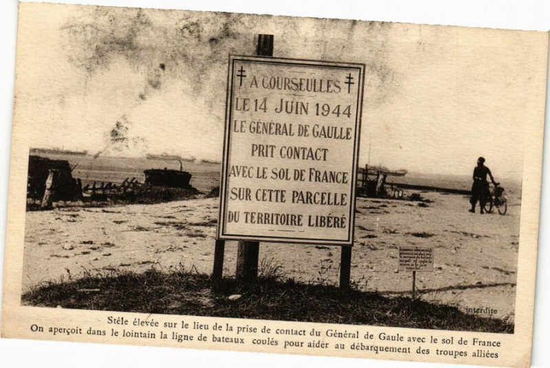 Carte postale ancienne Courseulles-sur-Mer - Stele eleve sur le lieu à Courseulles-sur-Mer