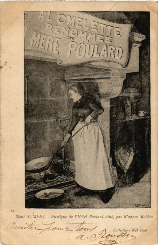 Carte postale ancienne Le Mont Saint-Michel - Enseigne de l'Hotel Poulard Ainé au Mont-Saint-Michel