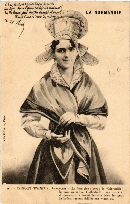 Carte postale ancienne Avranches - Coiffes d'Hier - Jeune Femme - Folklore - Type à Avranches