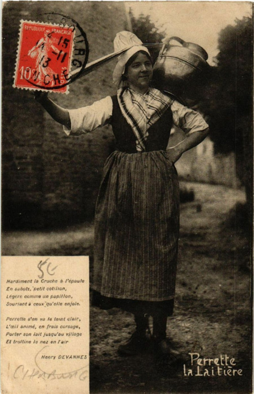 Carte postale ancienne Perrette la Laitiere - Jeune Femme - Folklore - Type