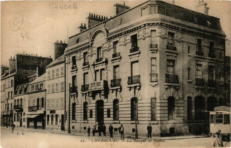Carte postale ancienne Cherbourg - La Banque de France