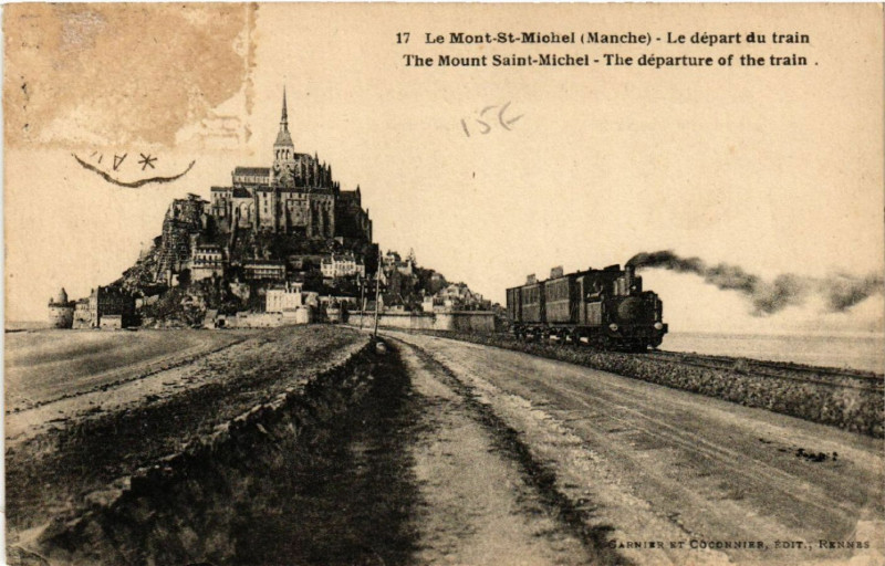 Carte postale ancienne Le départ du train au Mont-Saint-Michel
