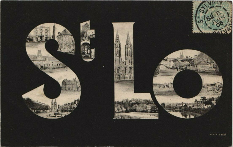 Carte postale ancienne Saint-Lo - collage dans les typos à Saint-Lô