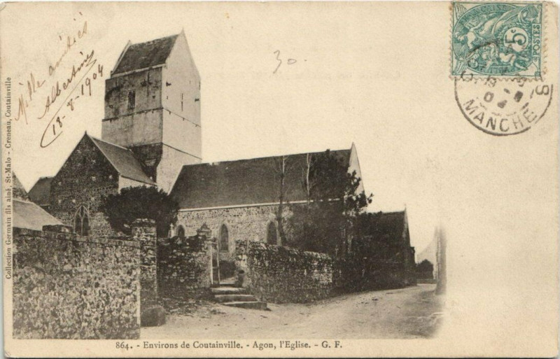 Carte postale ancienne Agon - L'Eglise