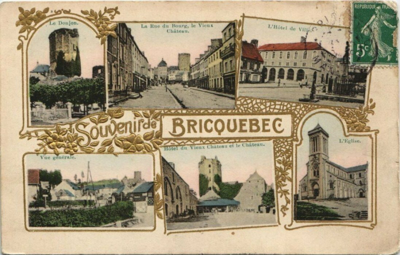 Carte postale ancienne Souvenir de Bricquebec - collage