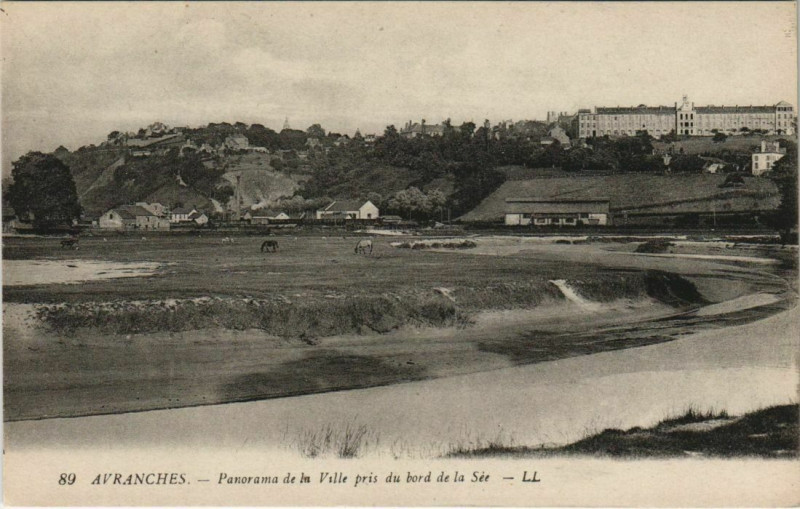Carte postale ancienne Avranches - Panorama de la Ville pris du bord de la Sée à Avranches