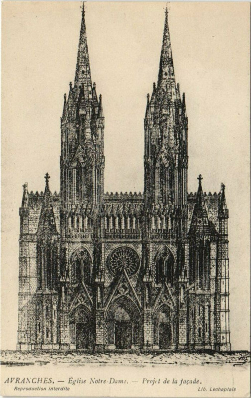 Carte postale ancienne Avranches - Eglise Notre-Dame Projet de la facade à Avranches
