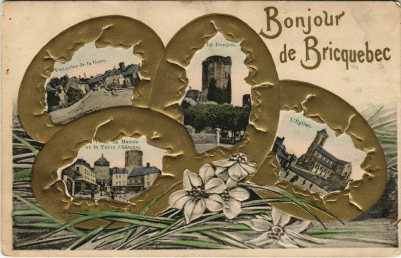 Carte postale ancienne Bricquebec - Un bonjour
