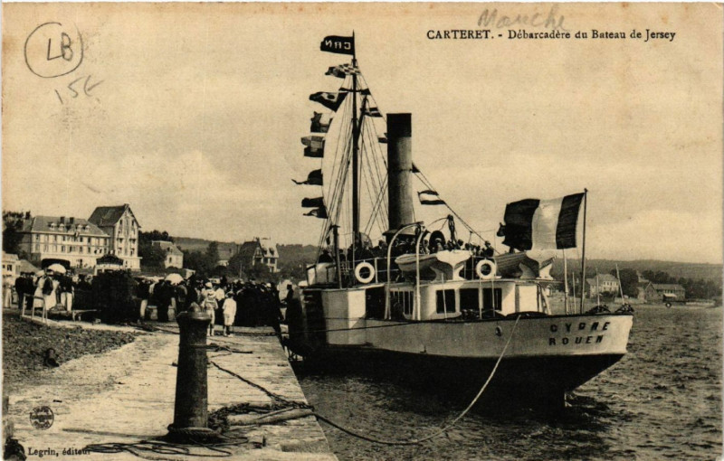 Carte postale ancienne Carteret - Debarcadere du Bateau de Jeryes