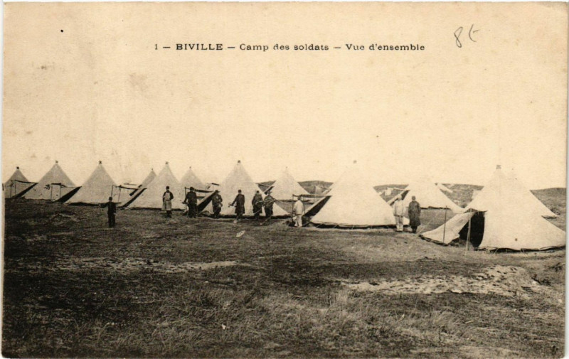 Carte postale ancienne Biville - Camp des Soldats - Vue d'ensemble