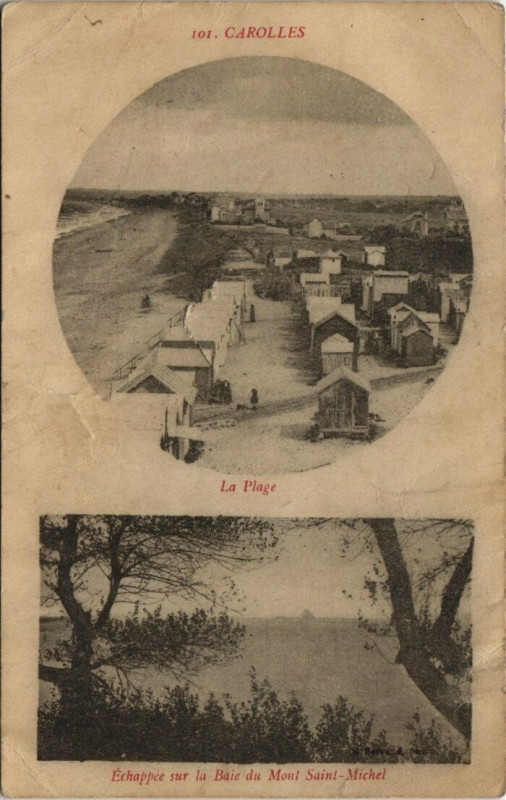 Carte postale ancienne Carolles - La Plage et vue sur la Baie du Mont-Saint-Michel à Carolles