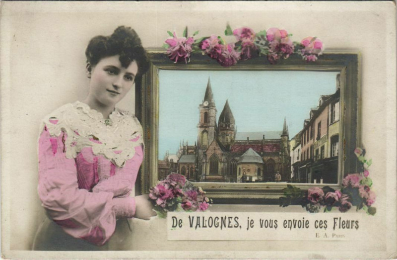 Carte postale ancienne De Valognes je vous envoie ces Fleurs à Valognes