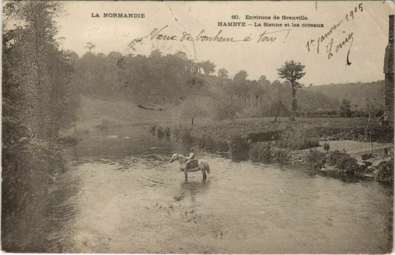 Carte postale ancienne Hambye - La Sienne et les coteaux à Hambye