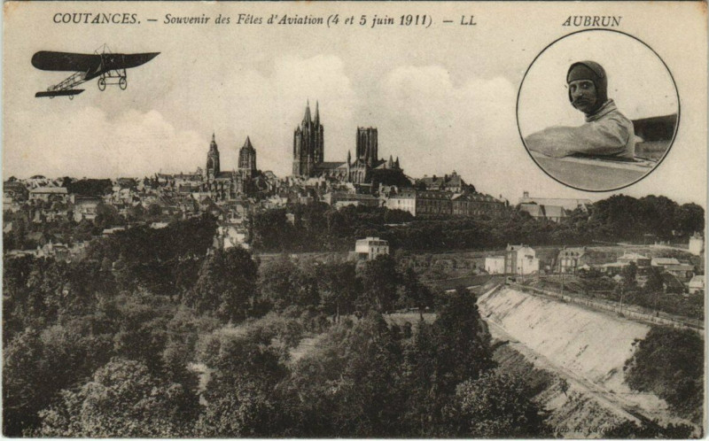 Carte postale ancienne Coutances soUVENIR Des Fetes d'Aviation Aubrun à Coutances