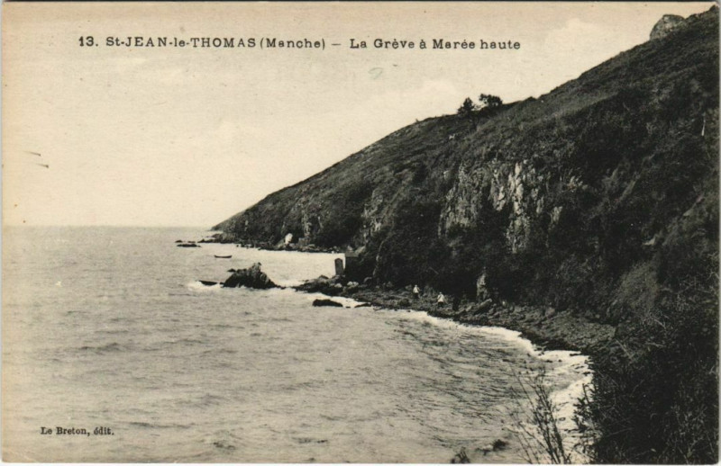 Carte postale ancienne Saint-Jean-le-Thomas-La Greve a Marée haute à Saint-Jean-le-Thomas