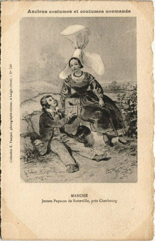 Carte postale ancienne Manche-Jeunes Paysans de Sotteville pres Cherbourg à Sotteville