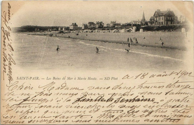 Carte postale ancienne Saint-Pair-Les Bains de Mer a Marée Haute