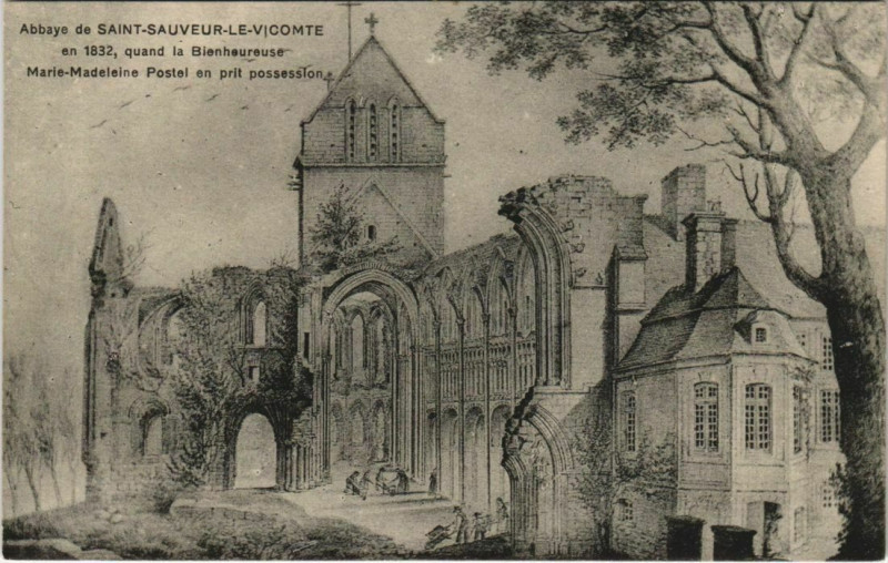 Carte postale ancienne Saint-Sauveur-le-Vicomte-Marie Madeleine Postel en prit possession à Saint-Sauveur-le-Vicomte