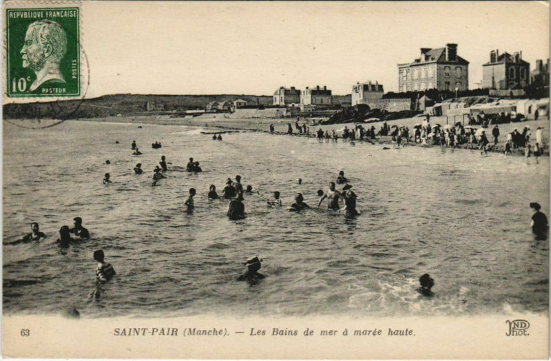 Carte postale ancienne Saint-Pair-Les Bains de mer a marée haute
