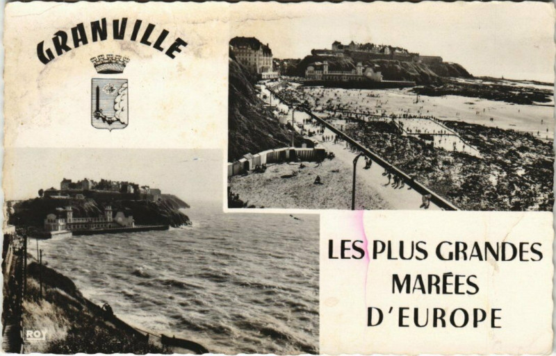 Carte postale ancienne Granville - Les plus grandes Marées d'Europe à Granville