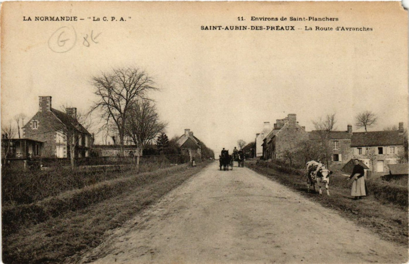 Carte postale ancienne Env. de Saint-Planchers-Saint-Aurin-des-Préaux-La Route d'Avranches à Avranches