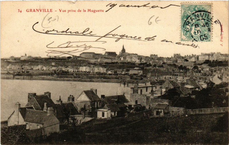 Carte postale ancienne Granville - Vue prise de la Huguette à Granville