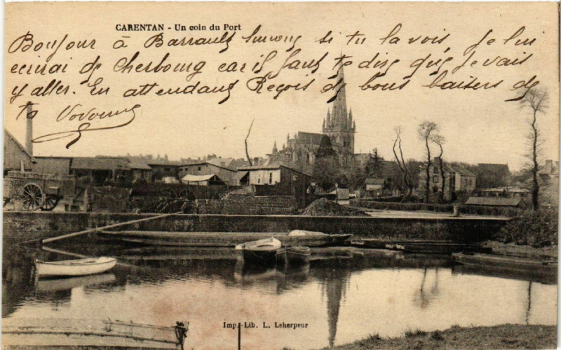 Carte postale ancienne Carentan - Un coin du Port