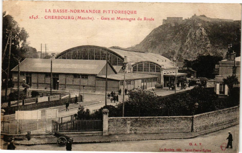 Carte postale ancienne Cherbourg - Gare et Montagne du Roule