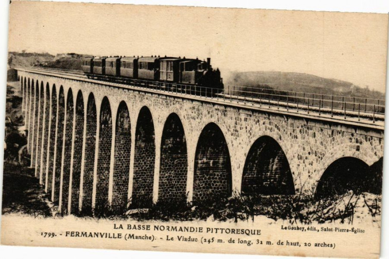 Carte postale ancienne Fermanville - Le Viaduc (245m de long 3 m de haut 20 arches à Fermanville