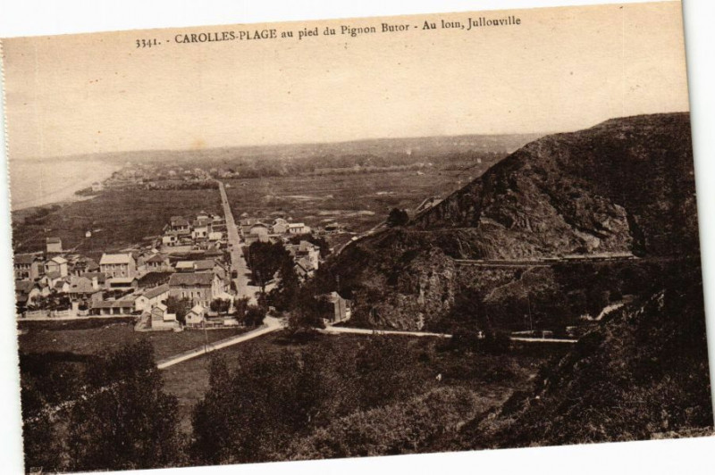 Carte postale ancienne Carolles-Plage au pied du Pignon Butor - Au loin Jullouville à Jullouville
