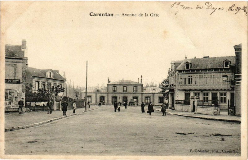 Carte postale ancienne Carentan - Avenue de la Gare