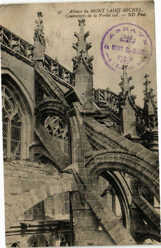 Carte postale ancienne Abbaye du Mont-Saint-Michel - Contreforte de la Partie sud