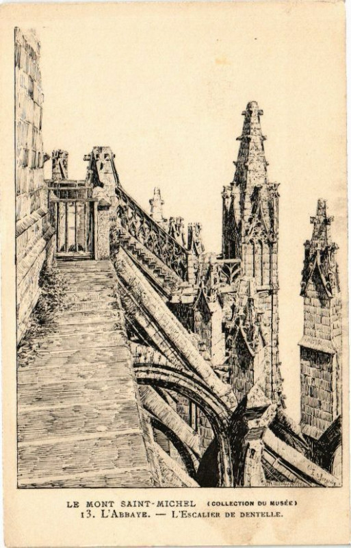 Carte postale ancienne Le Mont-Saint-Michel - L'Abbaye - L'Escalier de Dentelle au Mont-Saint-Michel