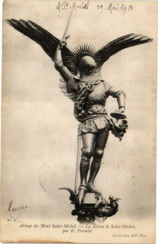 Carte postale ancienne Abbaye du Mont-Saint-Michel - La Statue de Saint-Michel par