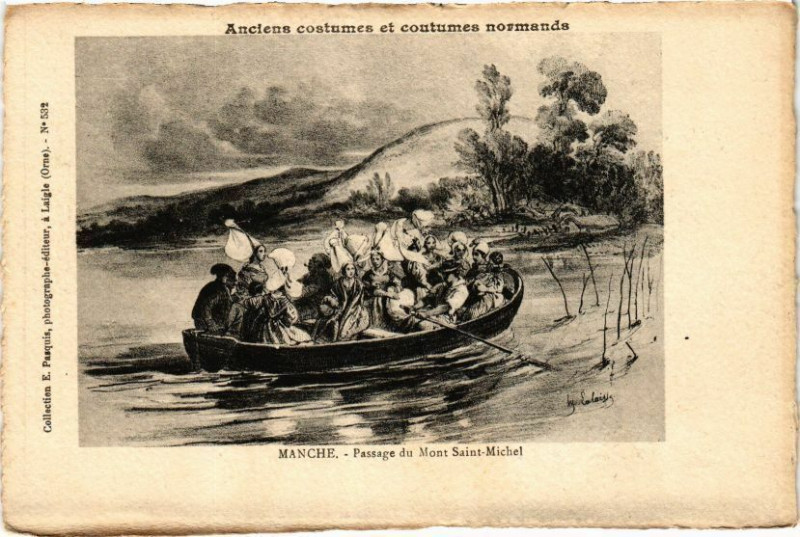 Carte postale ancienne Anciens costumes et costumes normands Manche Passage du Mont-..