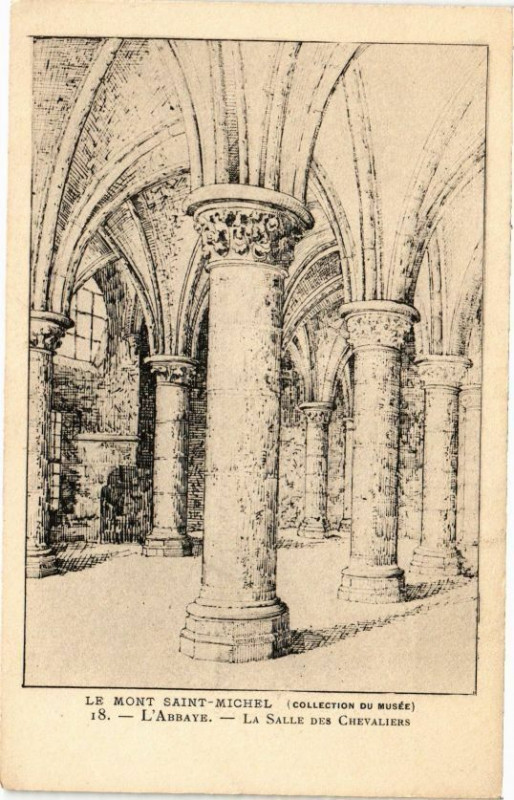 Carte postale ancienne Le Mont-Saint-Michel - L'Abbaye - La Salle des Chevaliers au Mont-Saint-Michel