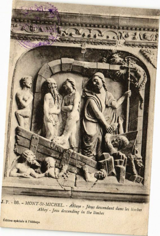 Carte postale ancienne Mont-Saint-Michel - Abbaye-Jesus descendent dans les limbes Abbey