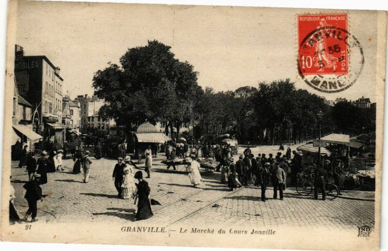 Carte postale ancienne Granville - Le Marche du Cours Jonville à Granville