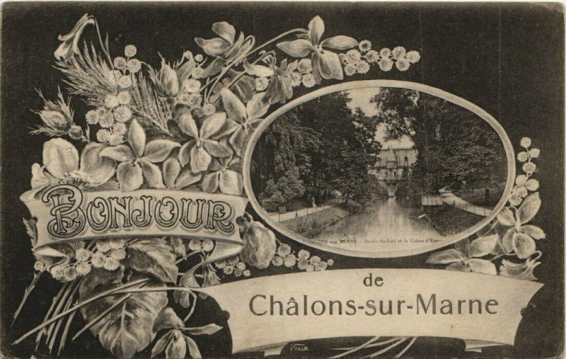 Carte postale ancienne Chalons-sur-Marne Bonjour