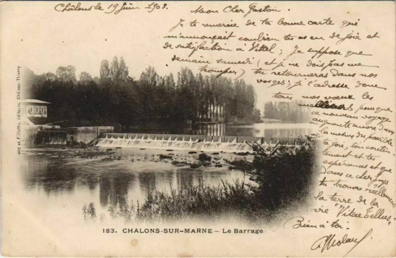 Carte postale ancienne Chalons-sur-Marne Le Barrage