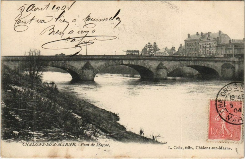 Carte postale ancienne Chalons-sur-Marne - Pont de Marne
