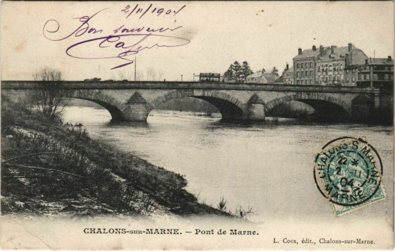 Carte postale ancienne Chalons-sur-Marne - Pont de Marne