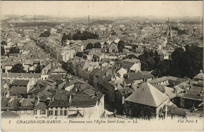 Carte postale ancienne Chalons-sur-Marne - Panorama vers l'Eglise Saint-Loup à Saint-Loup